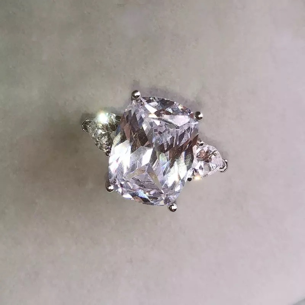 🛳 3Ct 11.7mm x 10mm Cushion Cut Austrian Crystal Solitaire Rings - Picture 3 of 12
